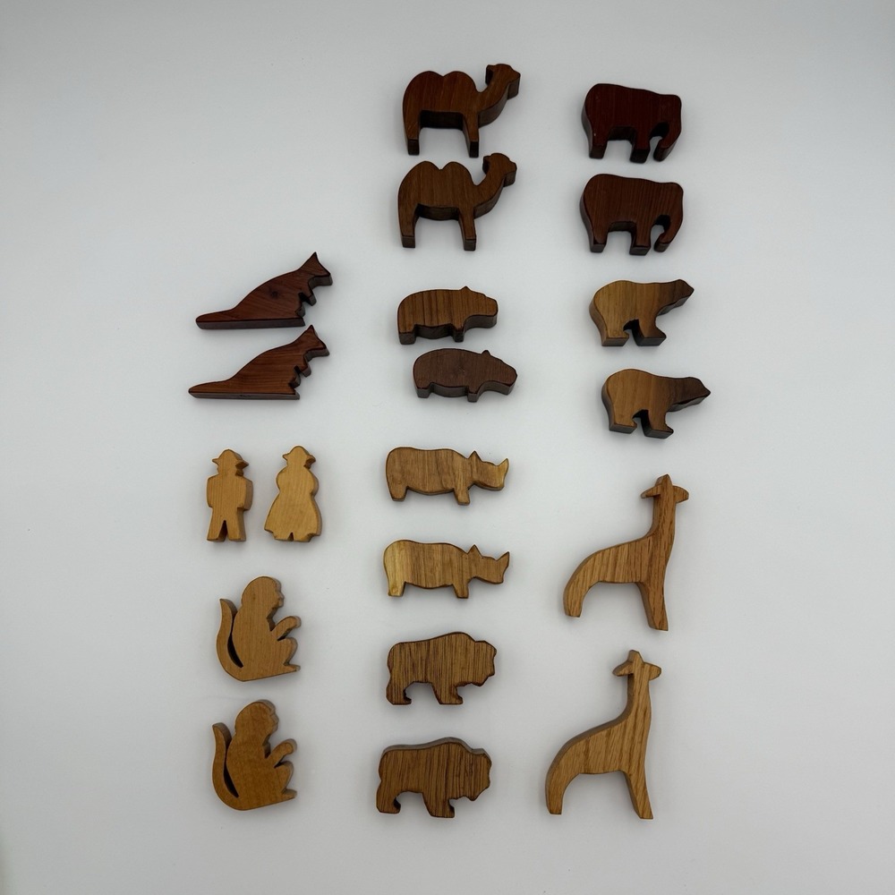 Vintage Hand Carved Wooden Noahs Ark Animals 18 Pcs Biblical Folk Art Montessori - Picture 2 of 6